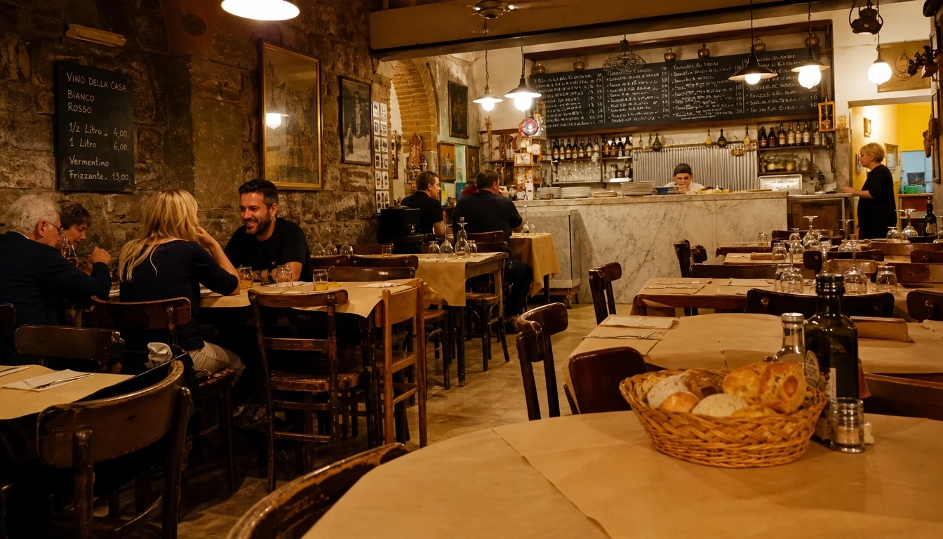 The warm trattoria dining room